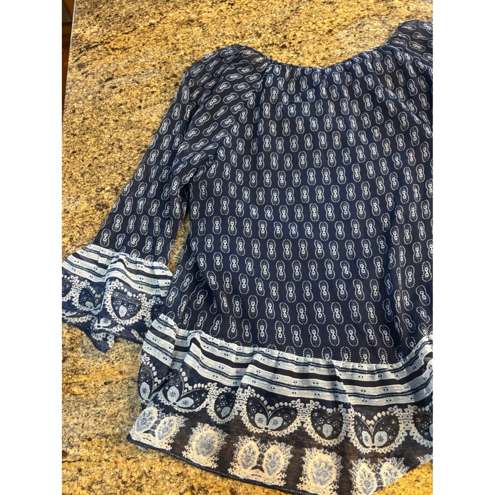 St Johns Bay Women Blue White Paisley Print Peasant Tunic Top Size L - Picture 7 of 8